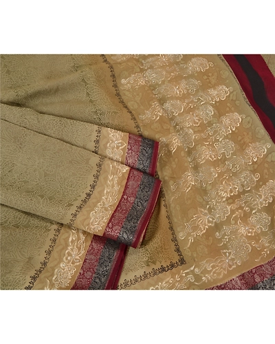 Sanskriti Vintage Olive Green Sarees Pure Georgette Silk Embroidered Sari Fabric, PS-61739-Shade Of Olive Green-Thread Work-Pure Georgette Silk-9