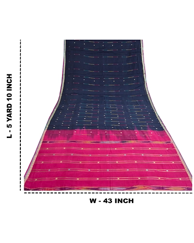 Sanskriti Vintage Pink/Blue Pochampally Ikat Sarees Pure Cotton Sari Fabric, PS-61748-Pink &amp; Blue-Woven Work-Pure Cotton-1
