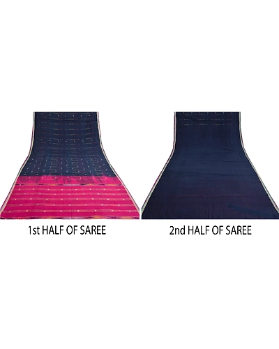 Sanskriti Vintage Pink/Blue Pochampally Ikat Sarees Pure Cotton Sari Fabric, PS-61748-Pink &amp; Blue-Woven Work-Pure Cotton-6