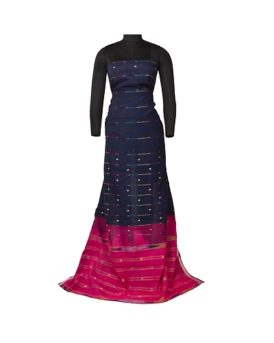Sanskriti Vintage Pink/Blue Pochampally Ikat Sarees Pure Cotton Sari Fabric, PS-61748-Pink &amp; Blue-Woven Work-Pure Cotton-7
