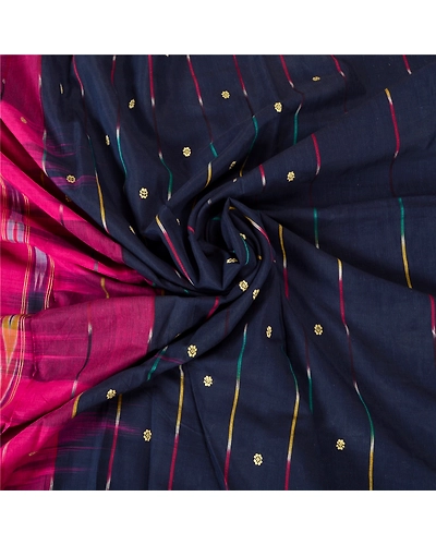 Sanskriti Vintage Pink/Blue Pochampally Ikat Sarees Pure Cotton Sari Fabric, PS-61748-Pink &amp; Blue-Woven Work-Pure Cotton-8