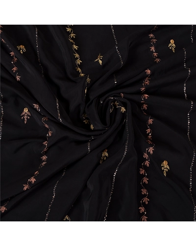 Sanskriti Vintage Black Sarees Pure Crepe Silk Hand Beaded Cultural Sari Fabric, PS-61753-Black-Zari Work-Pure Crepe Silk-5