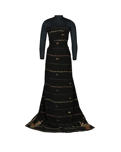 Sanskriti Vintage Black Sarees Pure Crepe Silk Hand Beaded Cultural Sari Fabric, PS-61753-Black-Zari Work-Pure Crepe Silk-7