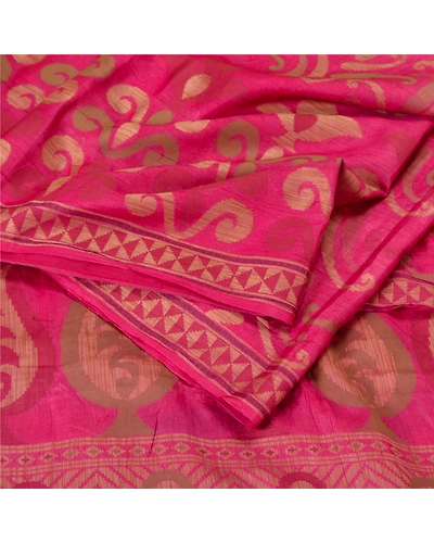 Sanskriti Vintage Pink Indian Sarees 100% Pure Silk Woven Sari Craft 5 Yd Fabric, PS-61756-Pink-Woven Work-Pure Silk-2
