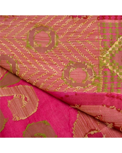Sanskriti Vintage Pink Indian Sarees 100% Pure Silk Woven Sari Craft 5 Yd Fabric, PS-61756-Pink-Woven Work-Pure Silk-3