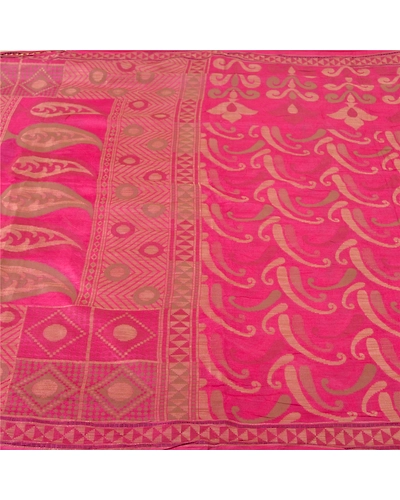 Sanskriti Vintage Pink Indian Sarees 100% Pure Silk Woven Sari Craft 5 Yd Fabric, PS-61756-Pink-Woven Work-Pure Silk-4