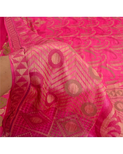 Sanskriti Vintage Pink Indian Sarees 100% Pure Silk Woven Sari Craft 5 Yd Fabric, PS-61756-Pink-Woven Work-Pure Silk-5