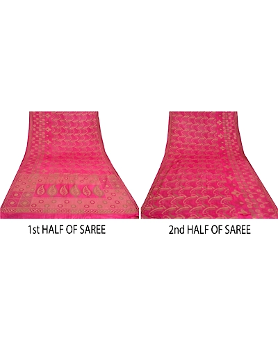 Sanskriti Vintage Pink Indian Sarees 100% Pure Silk Woven Sari Craft 5 Yd Fabric, PS-61756-Pink-Woven Work-Pure Silk-6