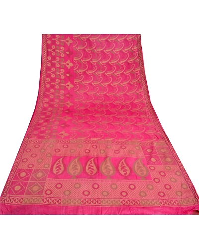 Sanskriti Vintage Pink Indian Sarees 100% Pure Silk Woven Sari Craft 5 Yd Fabric, PS-61756-Pink-Woven Work-Pure Silk-10