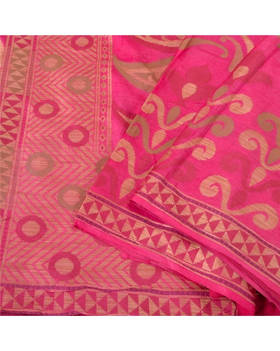 Sanskriti Vintage Pink Indian Sarees 100% Pure Silk Woven Sari Craft 5 Yd Fabric, PS-61756-Pink-Woven Work-Pure Silk-11