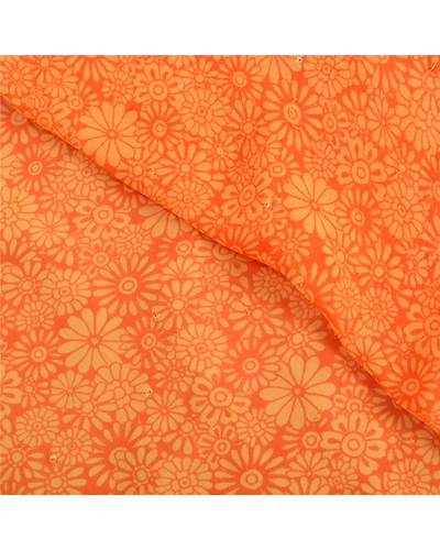 Sanskriti Vintage Orange Bollywood Sarees Pure Georgette Silk Beaded Sari Fabric, PS-61768-Orange-Beaded Work-Pure Georgette Silk-3