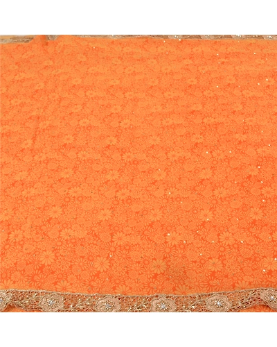Sanskriti Vintage Orange Bollywood Sarees Pure Georgette Silk Beaded Sari Fabric, PS-61768-Orange-Beaded Work-Pure Georgette Silk-4