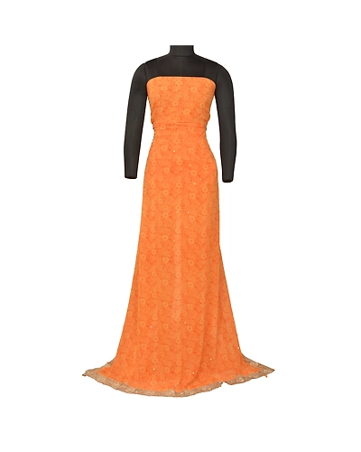 Sanskriti Vintage Orange Bollywood Sarees Pure Georgette Silk Beaded Sari Fabric, PS-61768-Orange-Beaded Work-Pure Georgette Silk-7