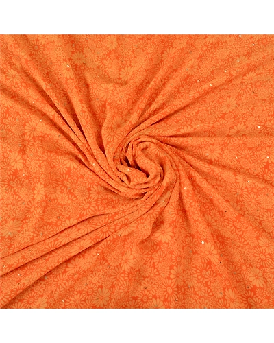 Sanskriti Vintage Orange Bollywood Sarees Pure Georgette Silk Beaded Sari Fabric, PS-61768-Orange-Beaded Work-Pure Georgette Silk-8