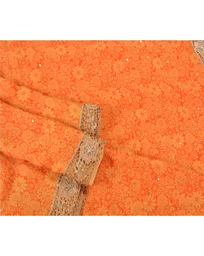 Sanskriti Vintage Orange Bollywood Sarees Pure Georgette Silk Beaded Sari Fabric, PS-61768-Orange-Beaded Work-Pure Georgette Silk-9