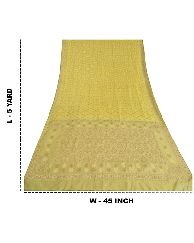 Sanskriti Vintage Light Yellow Sarees Pure Silk Woven Sari Craft 5 Yd Fabric, PS-61775-Light Yellow-Woven Work-Pure Silk-1