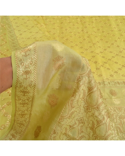 Sanskriti Vintage Light Yellow Sarees Pure Silk Woven Sari Craft 5 Yd Fabric, PS-61775-Light Yellow-Woven Work-Pure Silk-5