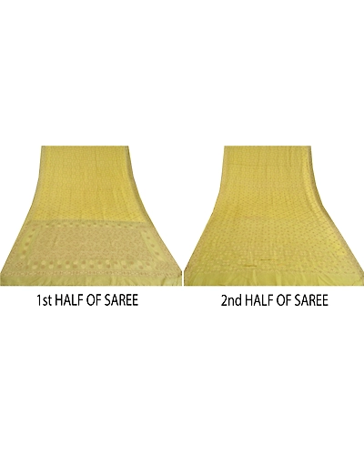 Sanskriti Vintage Light Yellow Sarees Pure Silk Woven Sari Craft 5 Yd Fabric, PS-61775-Light Yellow-Woven Work-Pure Silk-6