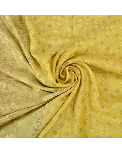 Sanskriti Vintage Light Yellow Sarees Pure Silk Woven Sari Craft 5 Yd Fabric, PS-61775-Light Yellow-Woven Work-Pure Silk-8