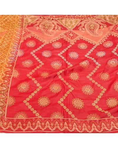 Sanskriti Vintage Saffron/Red Sarees Pure Silk Woven Premium Sari Craft Fabric, PS-61781-Saffron &amp; Red-Woven Work-100% Pure Silk-4