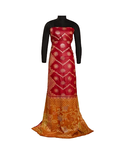 Sanskriti Vintage Saffron/Red Sarees Pure Silk Woven Premium Sari Craft Fabric, PS-61781-Saffron &amp; Red-Woven Work-100% Pure Silk-7