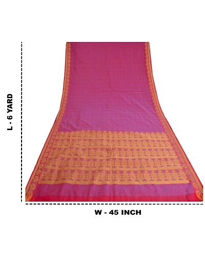 Sanskriti Vintage Purple Indian Sarees Cotton Silk Woven Sari Craft 5 Yd Fabric, PS-61794-Purple-Woven Work-Cotton Silk-1