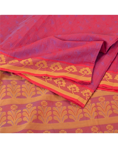 Sanskriti Vintage Purple Indian Sarees Cotton Silk Woven Sari Craft 5 Yd Fabric, PS-61794-Purple-Woven Work-Cotton Silk-2