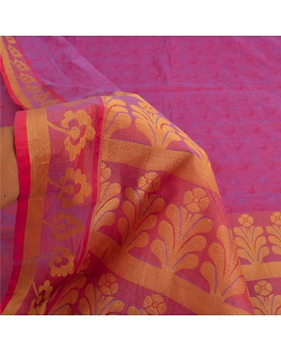 Sanskriti Vintage Purple Indian Sarees Cotton Silk Woven Sari Craft 5 Yd Fabric, PS-61794-Purple-Woven Work-Cotton Silk-5