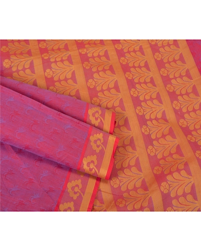 Sanskriti Vintage Purple Indian Sarees Cotton Silk Woven Sari Craft 5 Yd Fabric, PS-61794-Purple-Woven Work-Cotton Silk-9