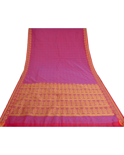 Sanskriti Vintage Purple Indian Sarees Cotton Silk Woven Sari Craft 5 Yd Fabric, PS-61794-Purple-Woven Work-Cotton Silk-10
