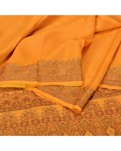 Sanskriti Vintage Saffron Sarees 100% Pure Silk Woven Premium Sari Craft Fabric, PS-61802-Saffron-Woven Work-Pure Silk-2