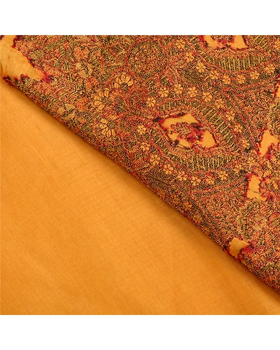 Sanskriti Vintage Saffron Sarees 100% Pure Silk Woven Premium Sari Craft Fabric, PS-61802-Saffron-Woven Work-Pure Silk-3