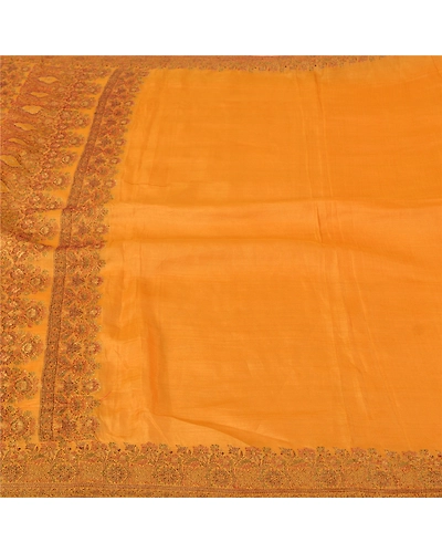 Sanskriti Vintage Saffron Sarees 100% Pure Silk Woven Premium Sari Craft Fabric, PS-61802-Saffron-Woven Work-Pure Silk-4