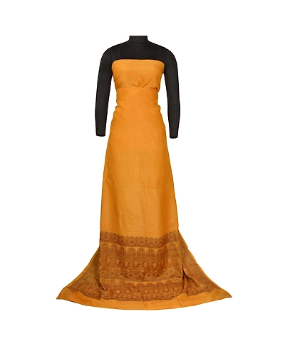 Sanskriti Vintage Saffron Sarees 100% Pure Silk Woven Premium Sari Craft Fabric, PS-61802-Saffron-Woven Work-Pure Silk-7