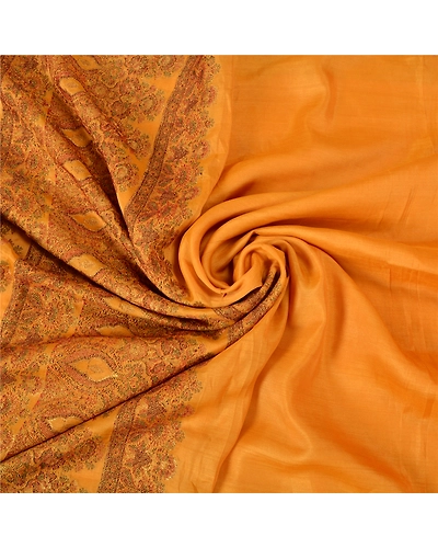 Sanskriti Vintage Saffron Sarees 100% Pure Silk Woven Premium Sari Craft Fabric, PS-61802-Saffron-Woven Work-Pure Silk-8