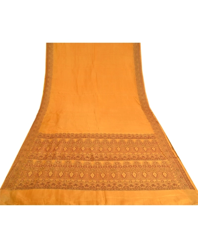 Sanskriti Vintage Saffron Sarees 100% Pure Silk Woven Premium Sari Craft Fabric, PS-61802-Saffron-Woven Work-Pure Silk-10