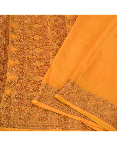 Sanskriti Vintage Saffron Sarees 100% Pure Silk Woven Premium Sari Craft Fabric, PS-61802-Saffron-Woven Work-Pure Silk-11