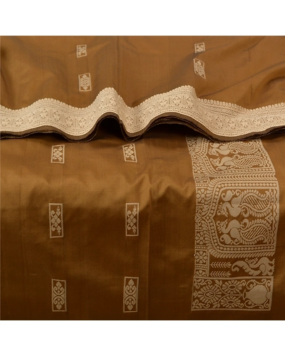 Sanskriti Vintage Heena Green Sarees Art Silk Woven Baluchari Indian Sari Fabric, PS-61818-Heena Green-Woven Work-Art Silk-2