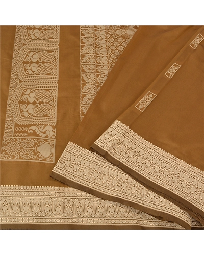 Sanskriti Vintage Heena Green Sarees Art Silk Woven Baluchari Indian Sari Fabric, PS-61818-Heena Green-Woven Work-Art Silk-10