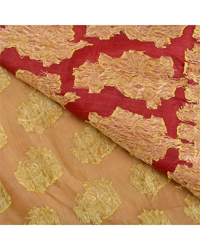 Sanskriti Vintage Peach/Dark Red Sarees 100% Pure Silk Woven Premium Sari Fabric, PS-61826-Peach &amp; Dark Red-Woven Work-Pure Silk-3