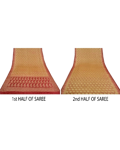 Sanskriti Vintage Peach/Dark Red Sarees 100% Pure Silk Woven Premium Sari Fabric, PS-61826-Peach &amp; Dark Red-Woven Work-Pure Silk-6