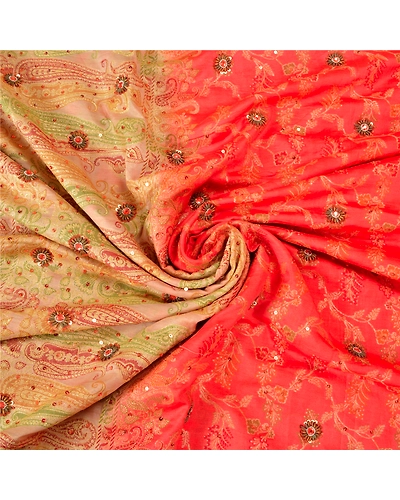 Sanskriti Vintage Peach Sarees Pure Silk Hand Beaded Woven Ethnic Sari Fabric, PS-61854-Peach-Woven Work-Pure Silk-7
