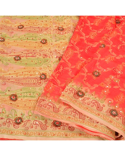 Sanskriti Vintage Peach Sarees Pure Silk Hand Beaded Woven Ethnic Sari Fabric, PS-61854-Peach-Woven Work-Pure Silk-10