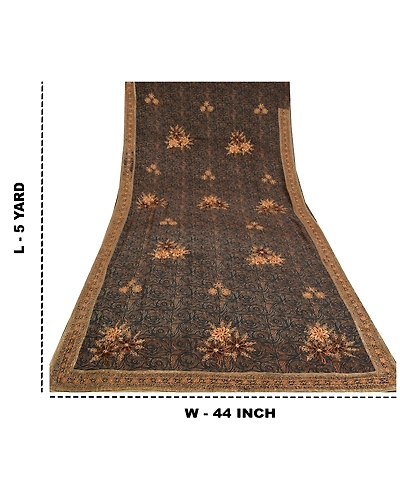 Sanskriti Vintage Black Indian Sarees Georgette Hand Beaded Premium Sari Fabric, PS-61886-Black-Dori Work-Georgette-1