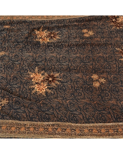 Sanskriti Vintage Black Indian Sarees Georgette Hand Beaded Premium Sari Fabric, PS-61886-Black-Dori Work-Georgette-4