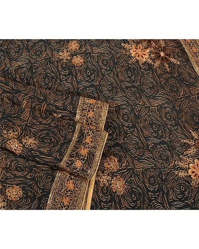 Sanskriti Vintage Black Indian Sarees Georgette Hand Beaded Premium Sari Fabric, PS-61886-Black-Dori Work-Georgette-9