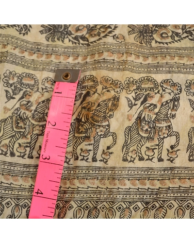Sanskriti Vintage Ivory Sarees Pure Silk Hand-Block Printed Human Sari Fabric, PS-61940-Ivory-Hand-Block Printed Work-Pure Silk-12