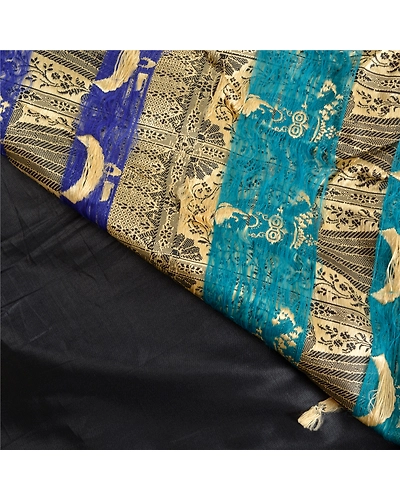 Sanskriti Vintage Black Indian Sarees Art Silk Woven Baluchari Human Sari Fabric, PS-61954-Black-Woven Work-Art Silk-3