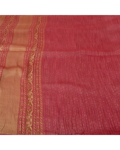 Sanskriti Vintage Pink Sarees 100% Pure Silk Woven Premium Sari Craft Fabric, PS-61956-Pink-Woven Work-Pure Silk-4