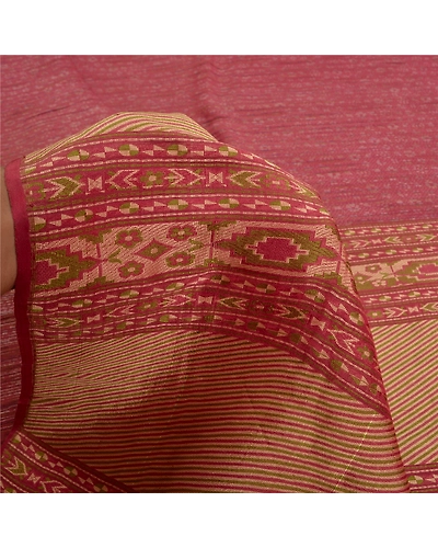 Sanskriti Vintage Pink Sarees 100% Pure Silk Woven Premium Sari Craft Fabric, PS-61956-Pink-Woven Work-Pure Silk-5